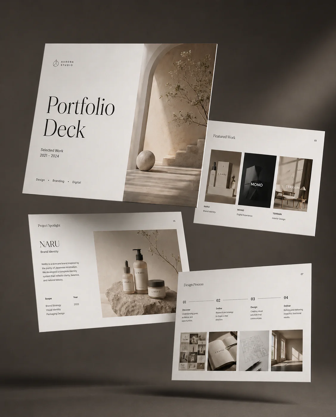 Portfolio presentation deck design showcasing brand work