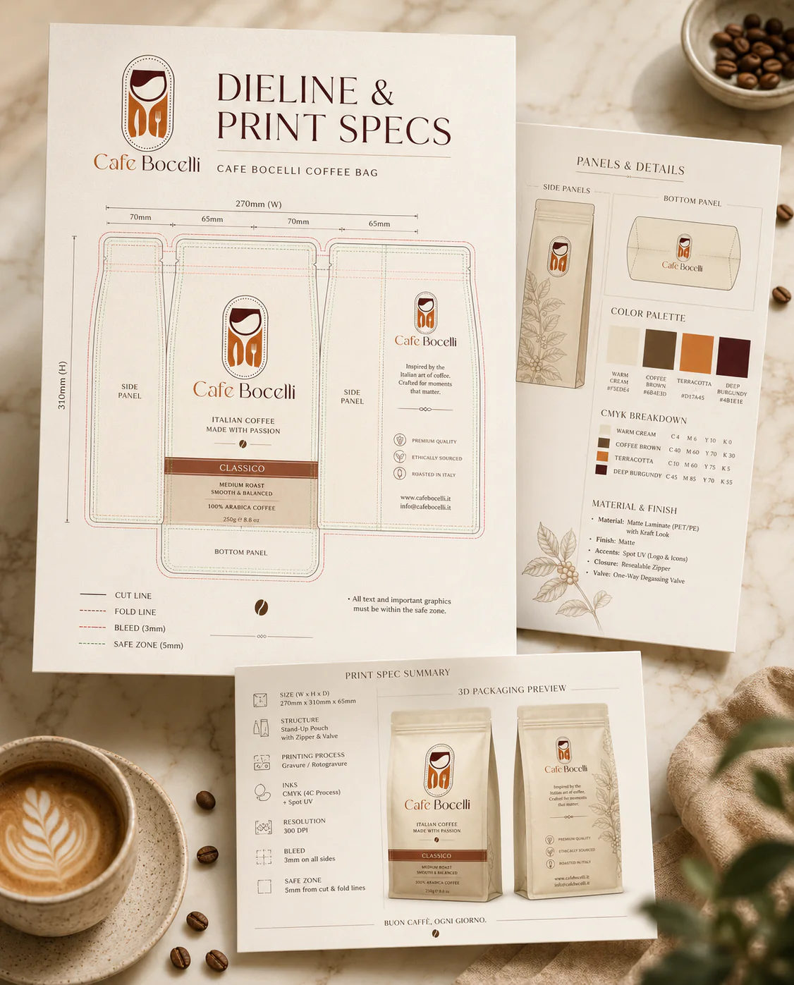 Packaging dieline and print specifications for production